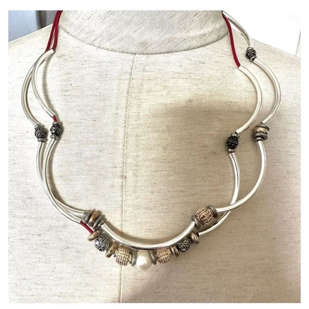 Lizzy James silver plated red cord necklace